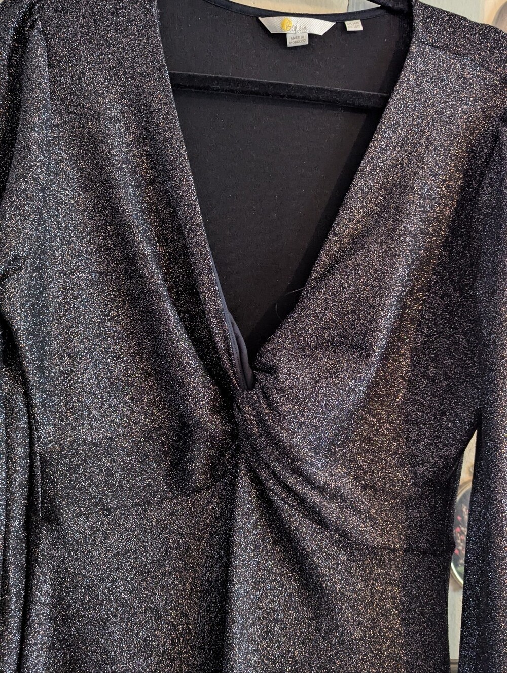 Boden Black Glitter Midi Surplice Dress 10 Large NWOT - Picture 5 of 7